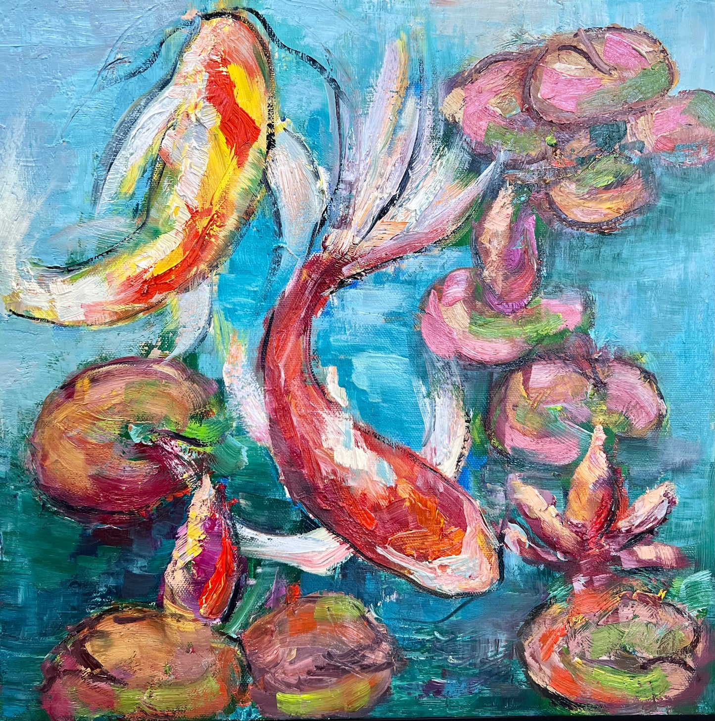 Lily and Koi Fish